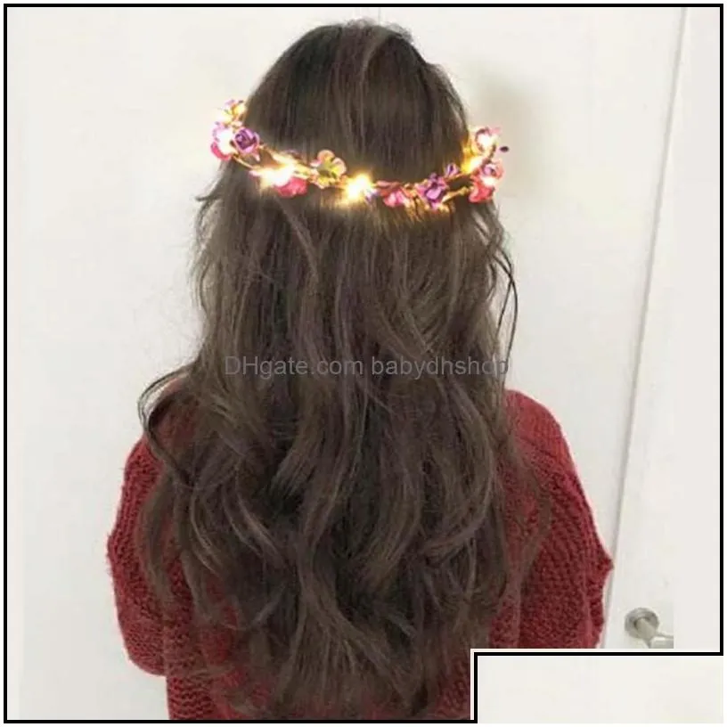 hair accessories 20pcs/ colorf christmas party glowing wreath halloween crown flower headband women girls led light up hai babydhshop