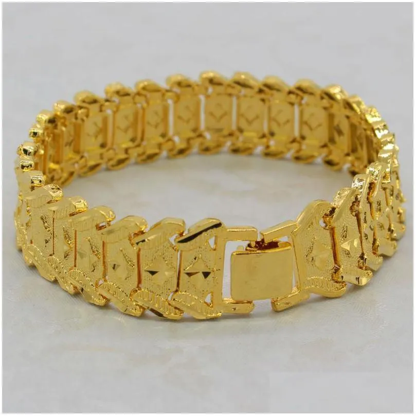 link chain dubai bracelet for men women 24k gold color width 21cm 16mm hiphop ethiopian/african/arab jewelrylink