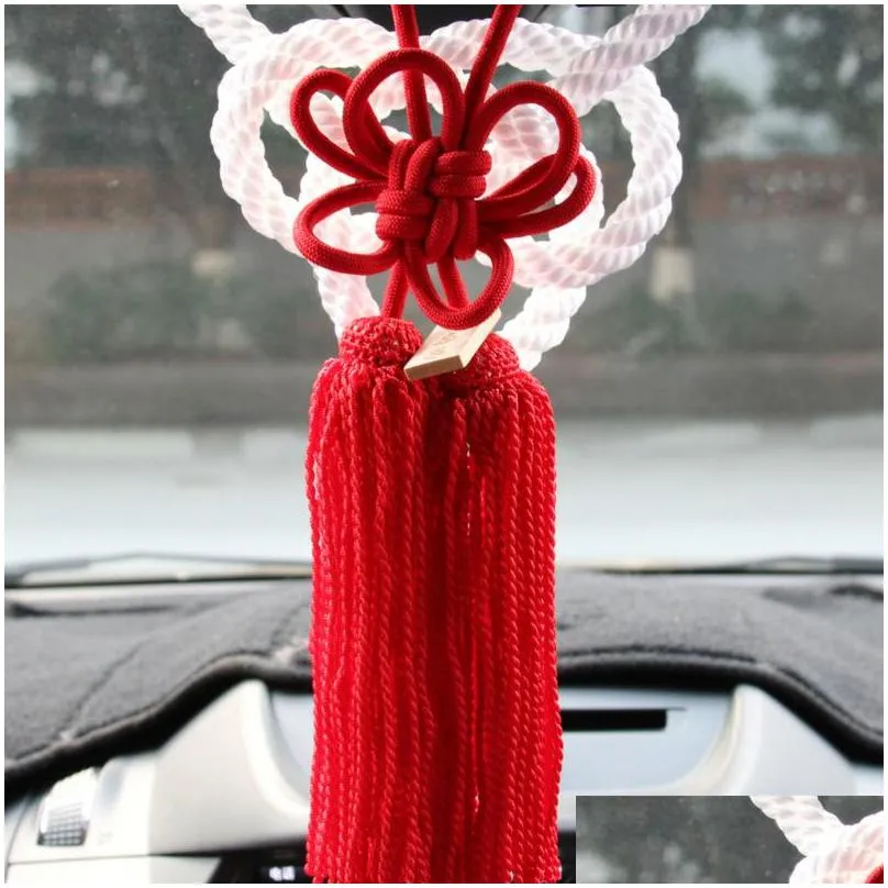 jp junction produce kin tsuna rope fusa kiku knots for car rearview mirror ornaments black white chinese mascot lucky charms1