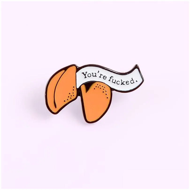 funny youre fxxxxd lucky fortune cookie brooches orange banner enamel pins custom brooches lapel badge jewelry for friends kids
