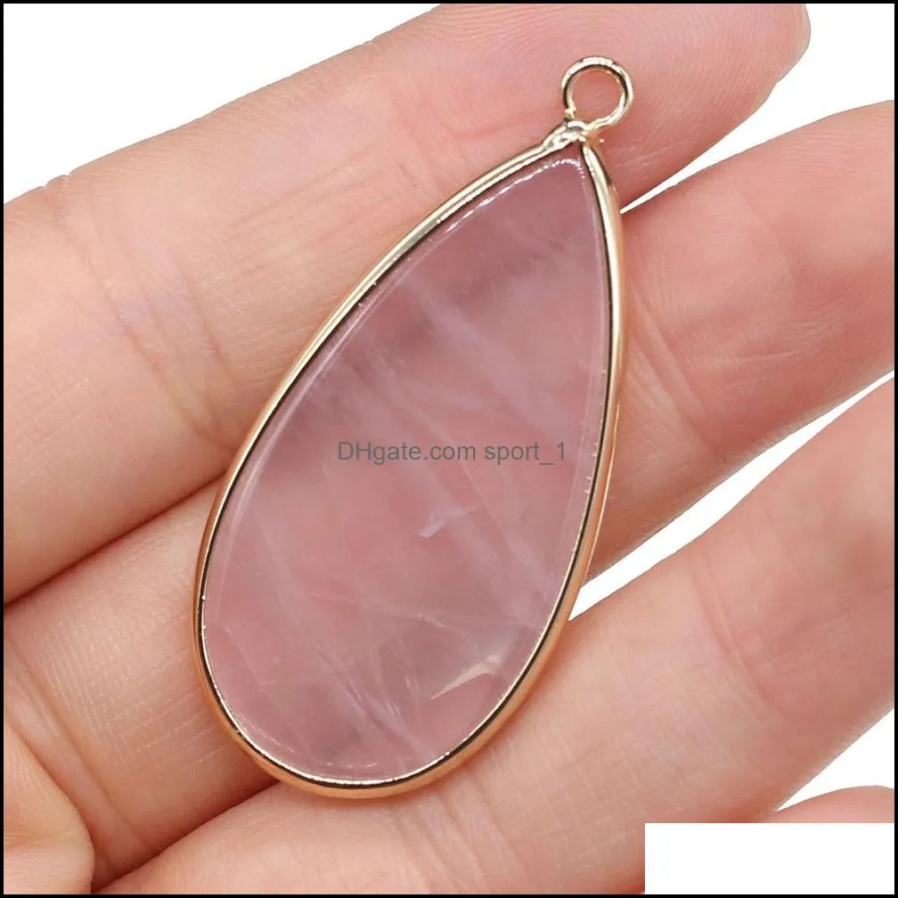 waterdrop healing turquoise picture stone charms rose quartz crystal gold edged pendant diy necklace women fashion jewelry find sport1