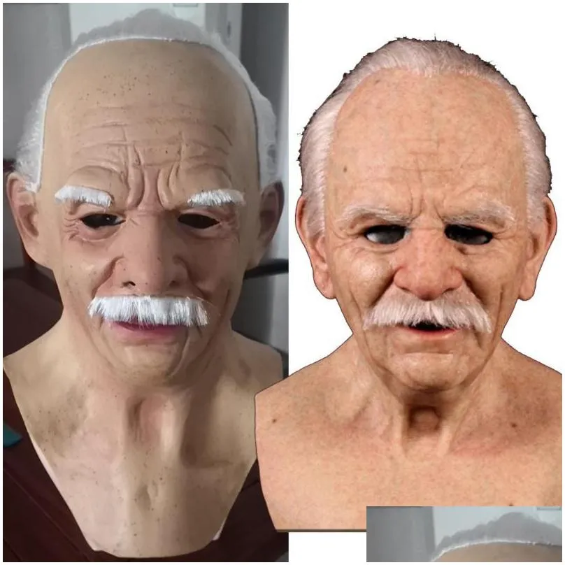 party masks grandfathers latex scary full head cosplay for halloween wig old man mask bald horror funny