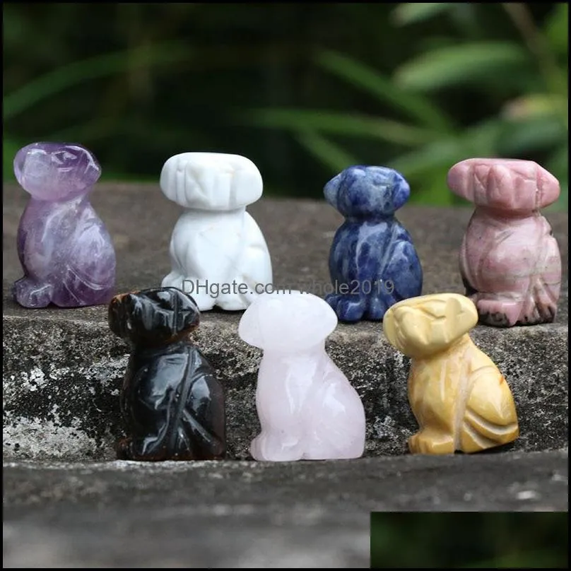 1416mm natural quartz stone carving mini dog puppy shape crystal healing decoration animal ornaments craft whole2019