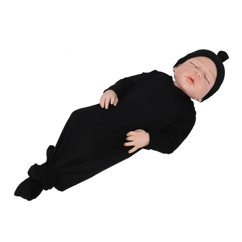 Newborn Sleeping Bags Caps Set Solid Rompers Headband Suit Anti Kick Climbing Clothes Knotted Onesie Pajamas Set Homewear Sleepwear