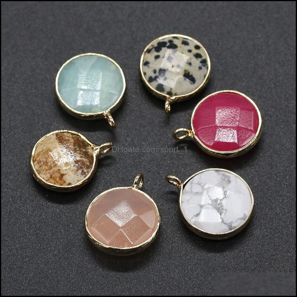 faceted flat round healing turquoise picture stone charms rose quartz crystal pendant diy necklace women fashion jewelry findin sport1