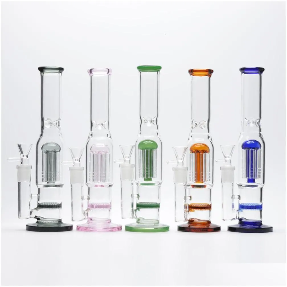 glass water pipes 10 inch tall hookahs bongs 6trees honeycomb percolate bong 14mm female with bowl dab rigs