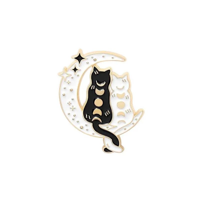 moon black cat enamel brooches pin for women fashion dress coat shirt demin metal brooch pins badges promotion gift 2021 new design