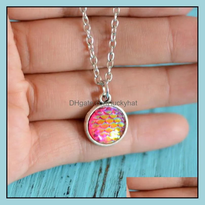 fashion drusy druzy necklaces 12mm mermaid scale pendant stainless steel necklace silver plated fish scale for women lady jewelry