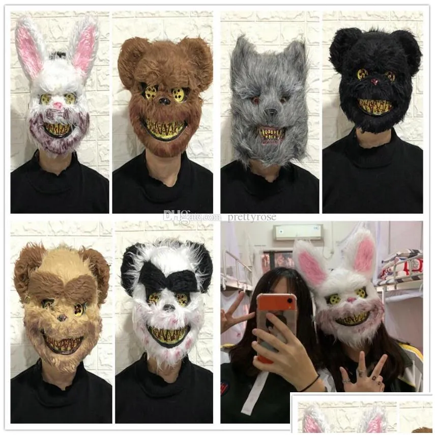 new bunny animal head mask prank evil bloody rabbit scary mascara pvc plush toy horror killer anonymous white mask for kids adults