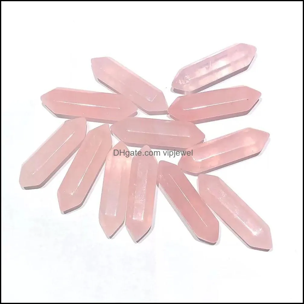 natural crystal stone hexagon prism rose quartz charms pendant for necklace earrrings jewelry makin vipjewel