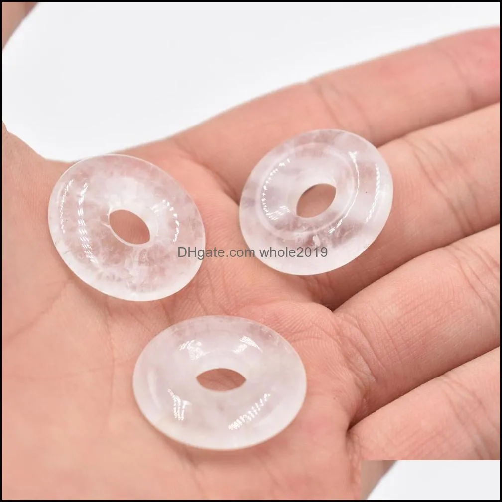 25mm assorted natural stone crystals gogo donut charms rose quartz pendants beads for lucky jewelry making whole2019