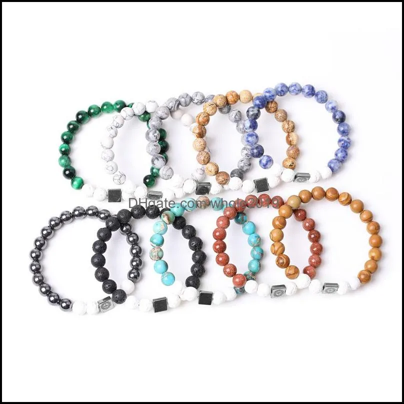 8mm white dyed lava stone chakra stone strand bracelets for women men yoga buddha energy jewelr whole2019
