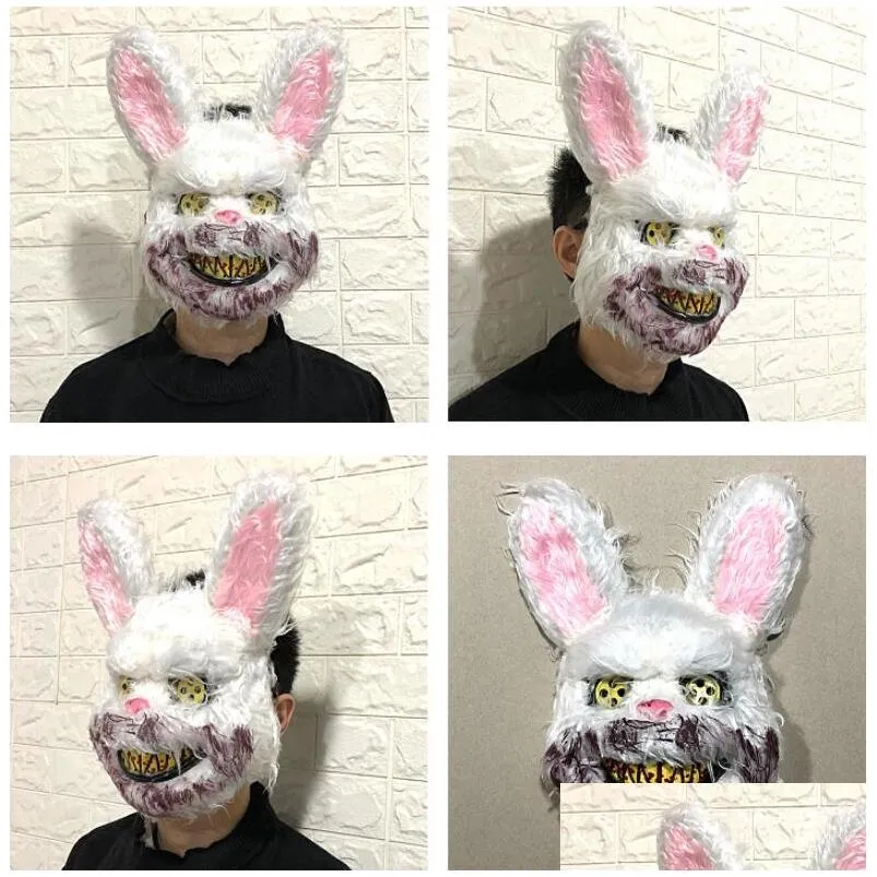 new bunny animal head mask prank evil bloody rabbit scary mascara pvc plush toy horror killer anonymous white mask for kids adults