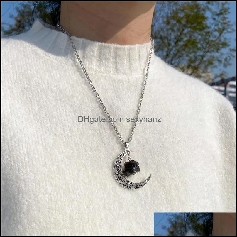 natural crystal rough stone pendant necklace design versatile silver moon pendant necklaces women gif sexyhanz