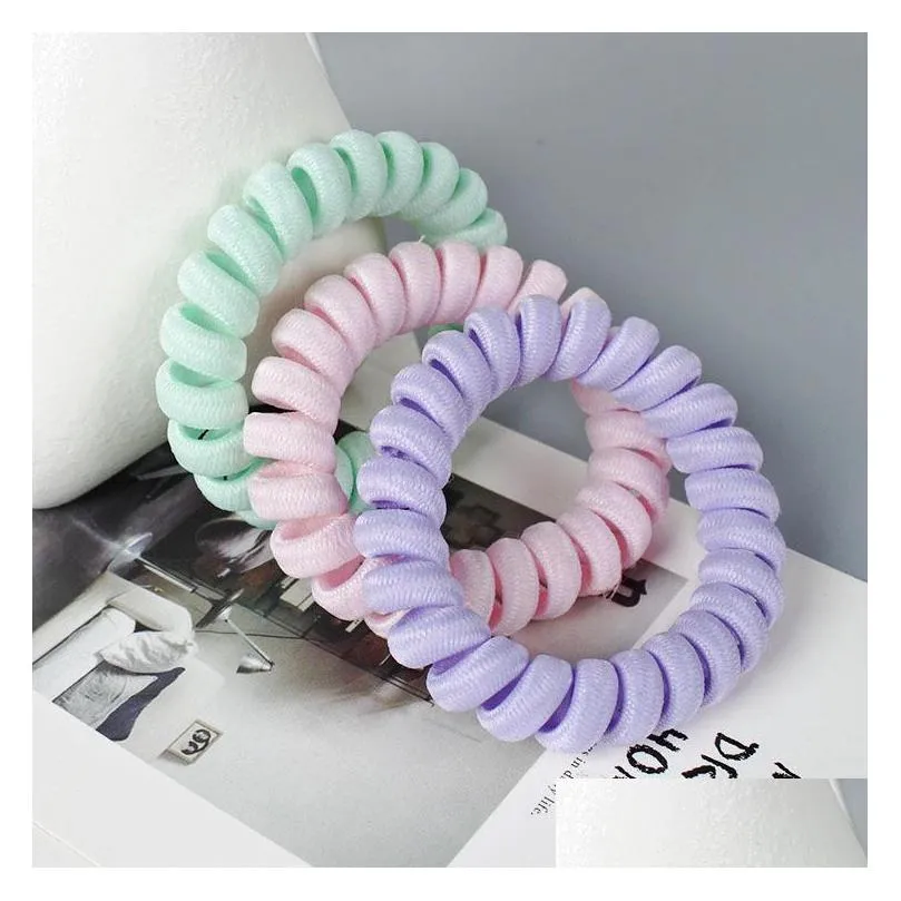 high elasticity telephone coil hairband hair bows 7 colors girl spiral hairties hair rings rope hair accessories gum scrunchy jy765