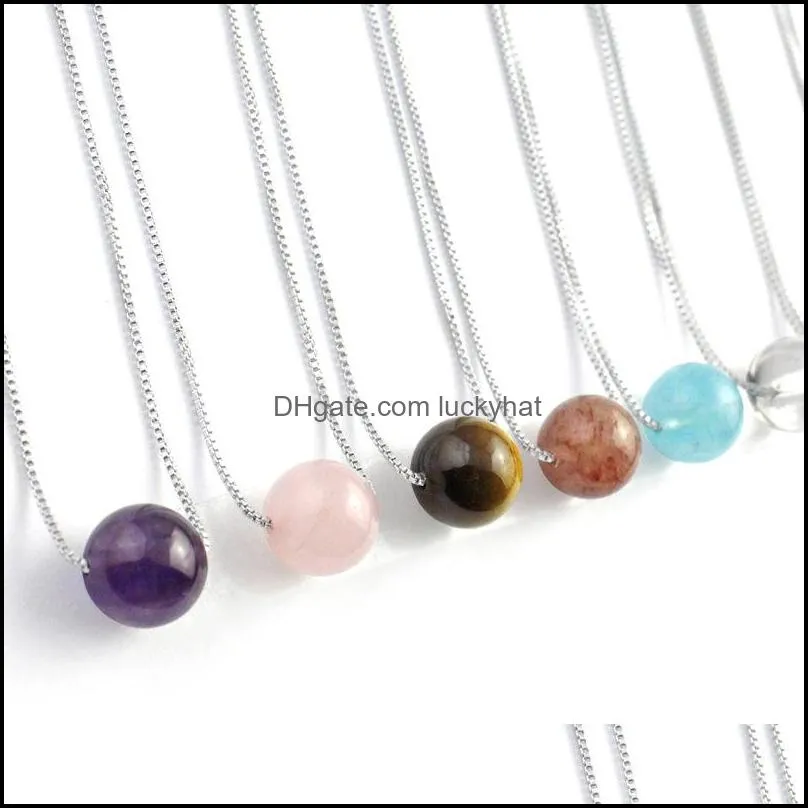 natural stone pendant necklaces10mm strawberry quartz tiger eye amethysts energy healing necklaces women jewelry