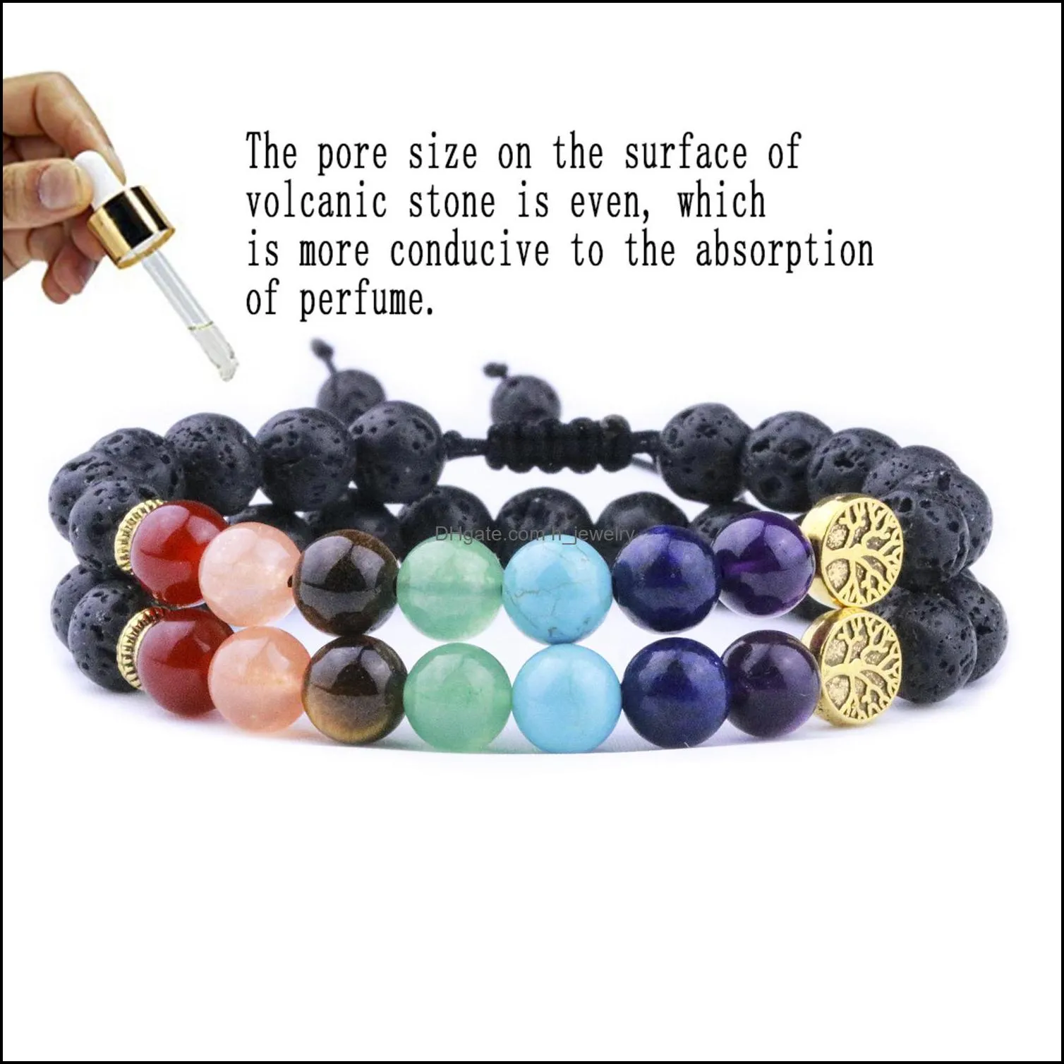 8mm natural stone 7 chakra black lava stone weave tree of life bracelets aromatherapy  oil diffuser bracelet for women men