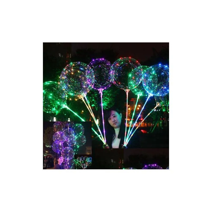 luminous led balloon transparent colored flashing lighting balloons with 70cm pole wedding party decorations holiday supply cca8166