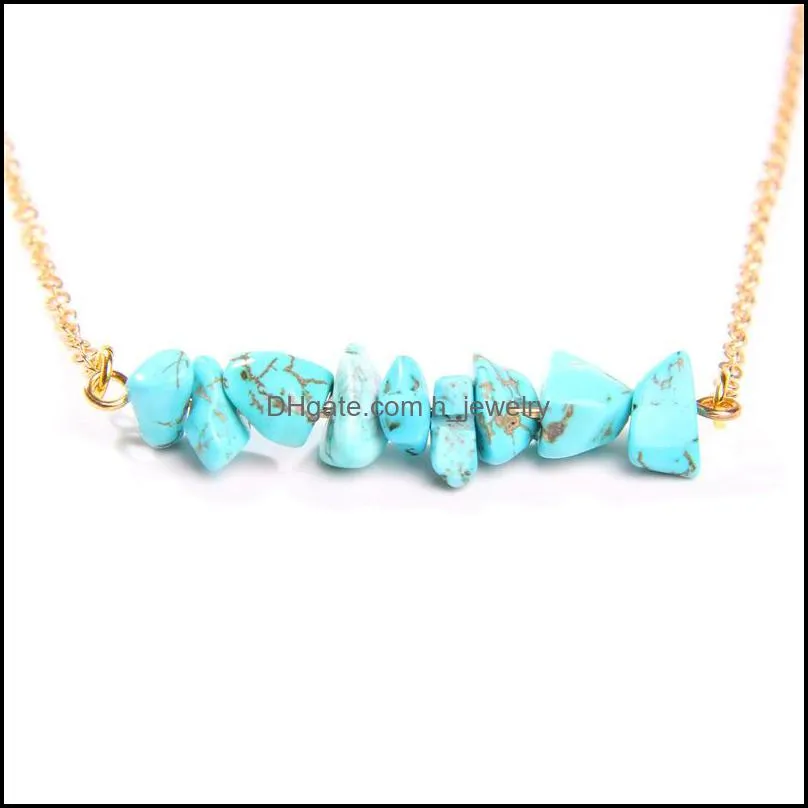 fashion irregular natural stone crystal crushed stone necklace opal turquoise natural stone pink quartz chakra necklaces for women