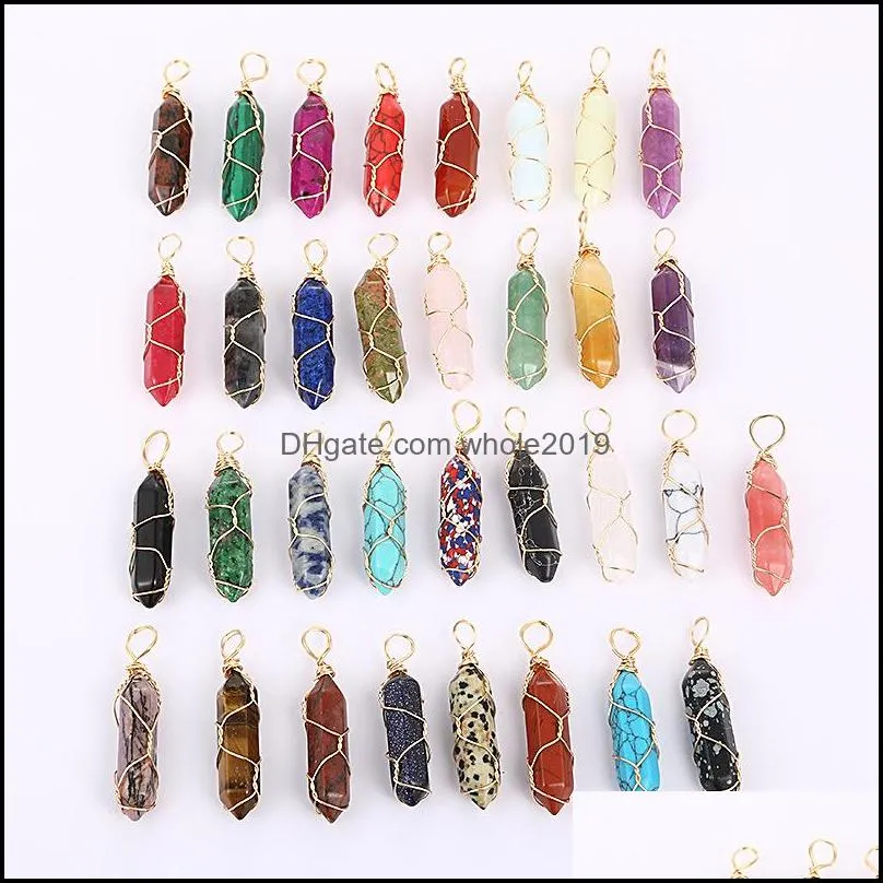 natural stone keychains hexagon wire wrap key rings silver gold color healing crystal car decor keyrings keyholder for women whole2019