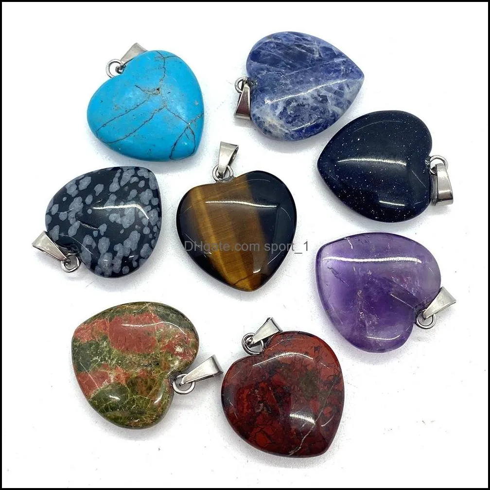 20mm natural crystal picture agate stone love heart charms rose quartz pendants trendy for jewelry making sport1