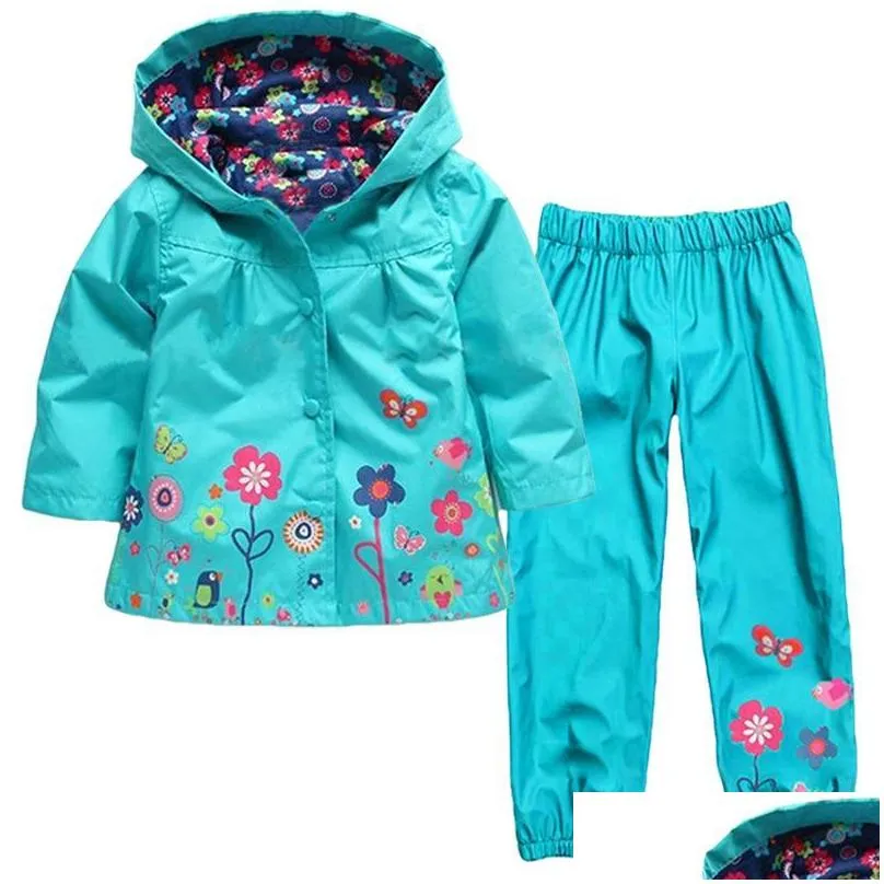 girl baby kid waterproof raincoat hooded coat jacket outwear hoodies children clothes windbreaker set clothing sets