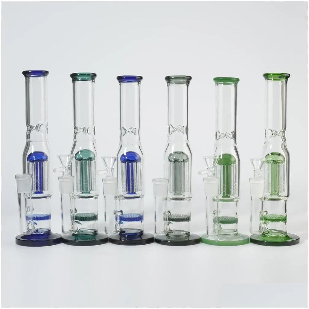 glass water pipes 10 inch tall hookahs bongs 6trees honeycomb percolate bong 14mm female with bowl dab rigs