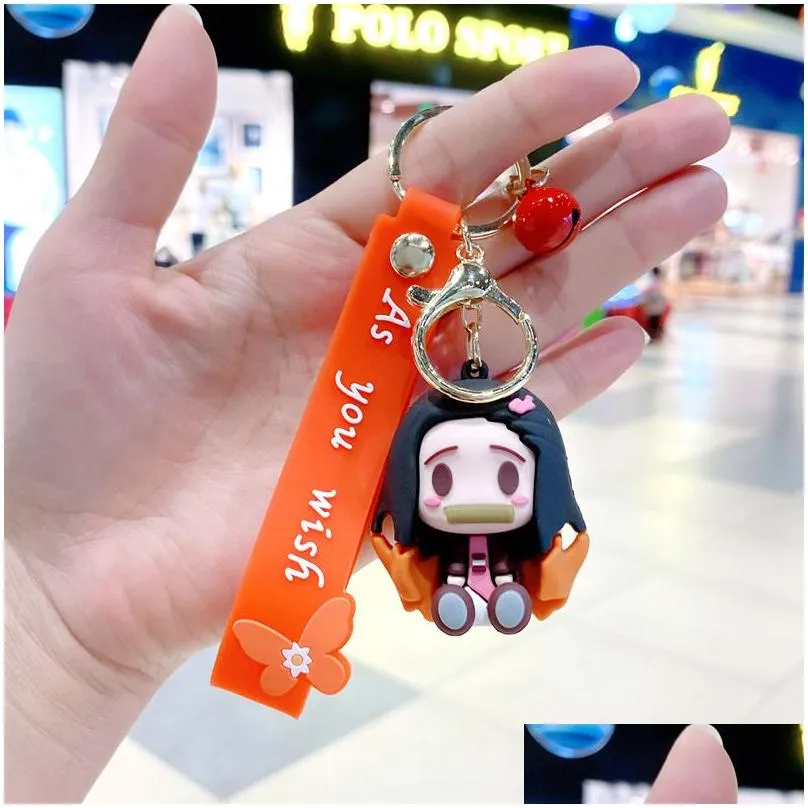 4 designs cartoon anime demon slayer nezuko pvc 3d keychain double side figure pendant agatsuma zenitsu keyring