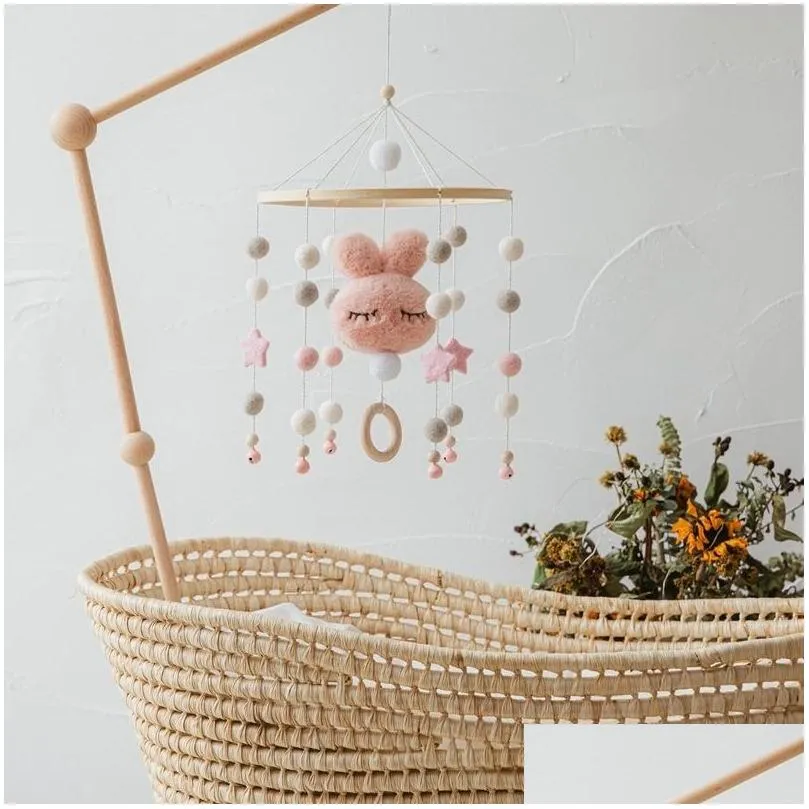 baby rattles crib mobiles toy cotton rabbit pendant bed bell rotating music rattles for cots projection infant wooden toys 220312