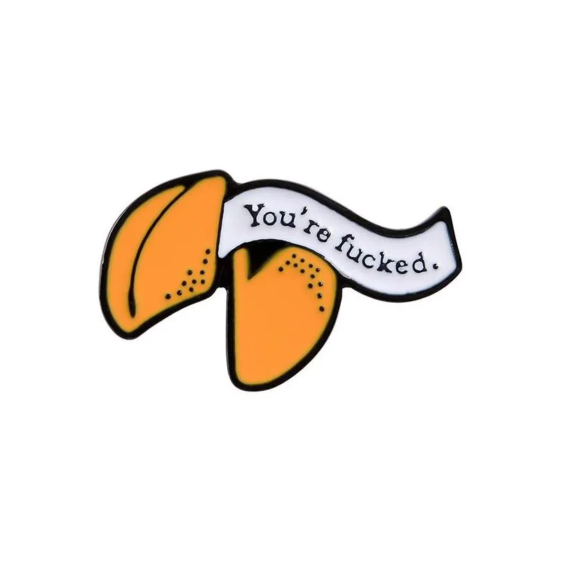 funny youre fxxxxd lucky fortune cookie brooches orange banner enamel pins custom brooches lapel badge jewelry for friends kids