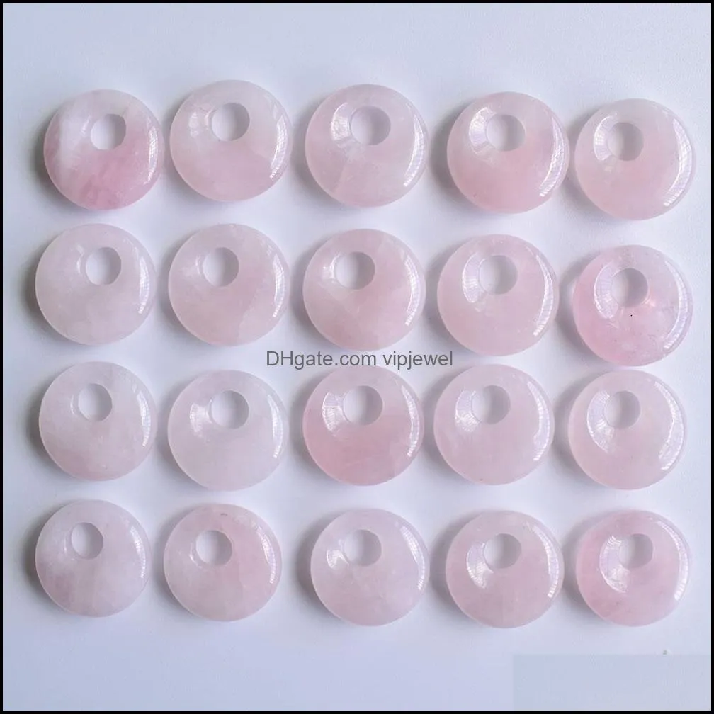 18mm assorted natural stone crystals gogo donut charms rose quartz pendants beads for jewelry making vipjewel