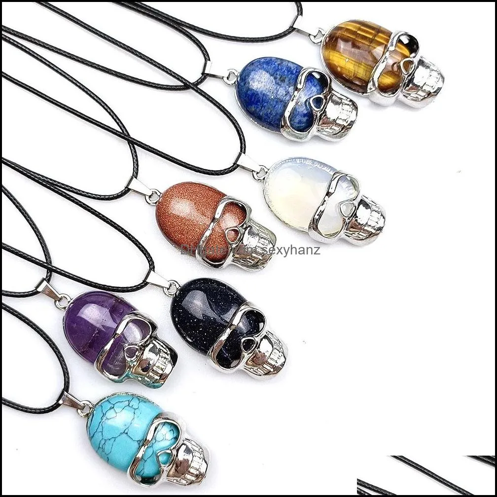 22x42mm natural stone pendant crystal skull necklace amethyst blue white quartz chakra healing jewelry sexyhanz