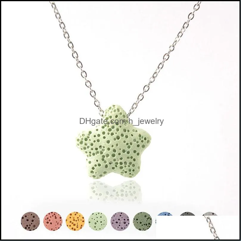 colorful pentagram lava stone bead necklace diy aromatherapy  oil diffuser necklaces for women jewelry