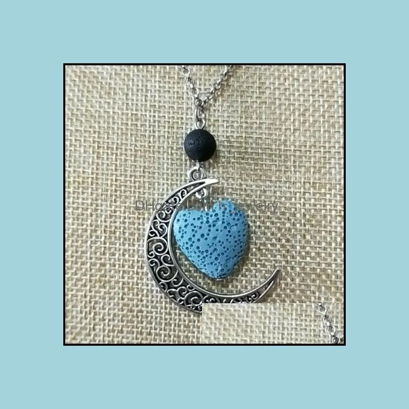 fashion heart love lava stone moon necklace volcanic rock aromatherapy  oil diffuser necklace for women jewelry