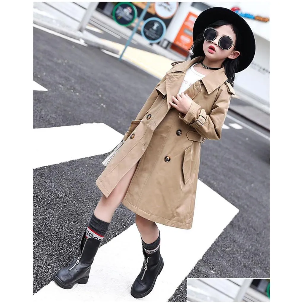 311 years big girls trench coat spring autumn casual double breasted windbreaker kids clothing fashion children outwear