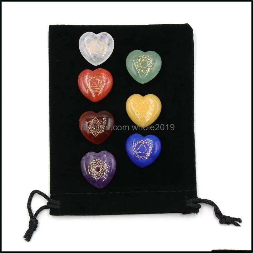 22mm heart love symbol chakra set reiki natural stone crystal stones polishing rock quartz yoga energy bead chakra healing whole2019