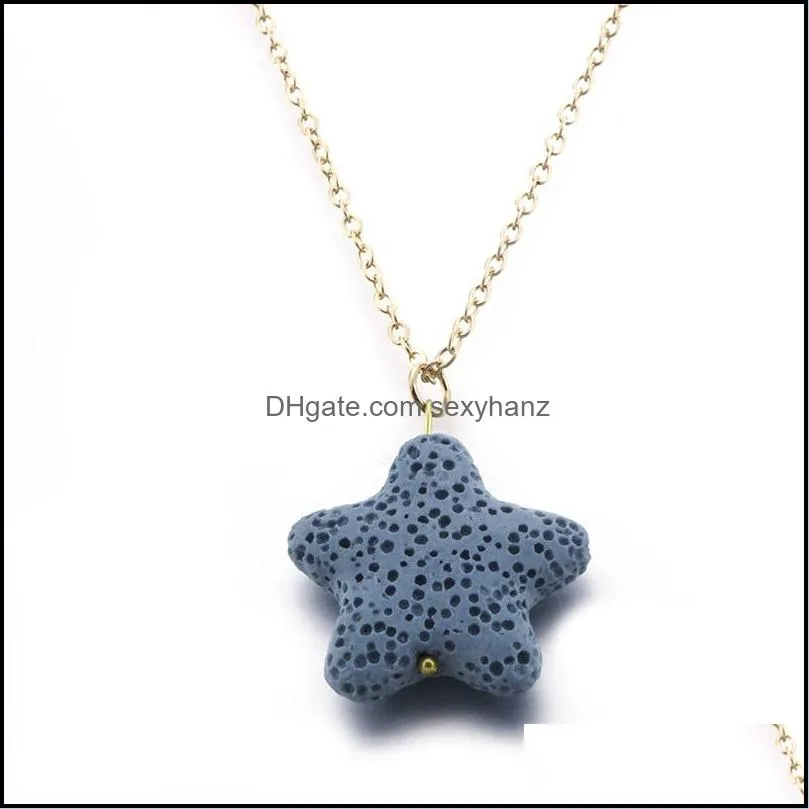 colorful star lava stone pendant necklace diy arom  oil diffuser necklaces stainless steel chain collar for women sexyhanz