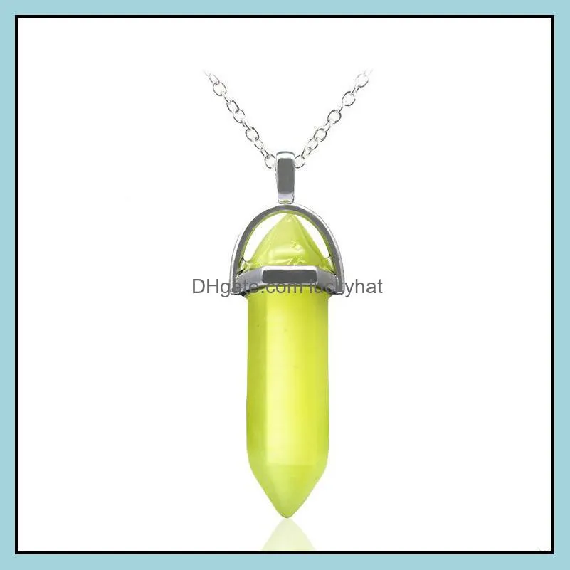 natural crystal bullet hexagonal opal cats eye pendant necklace for women jewelry