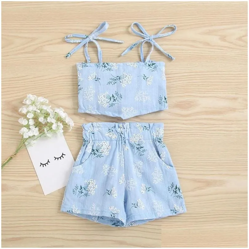 clothing sets fashion baby girls floral print clothes set irregular hem sleeveless cropped tops short pants for summer 6m4t