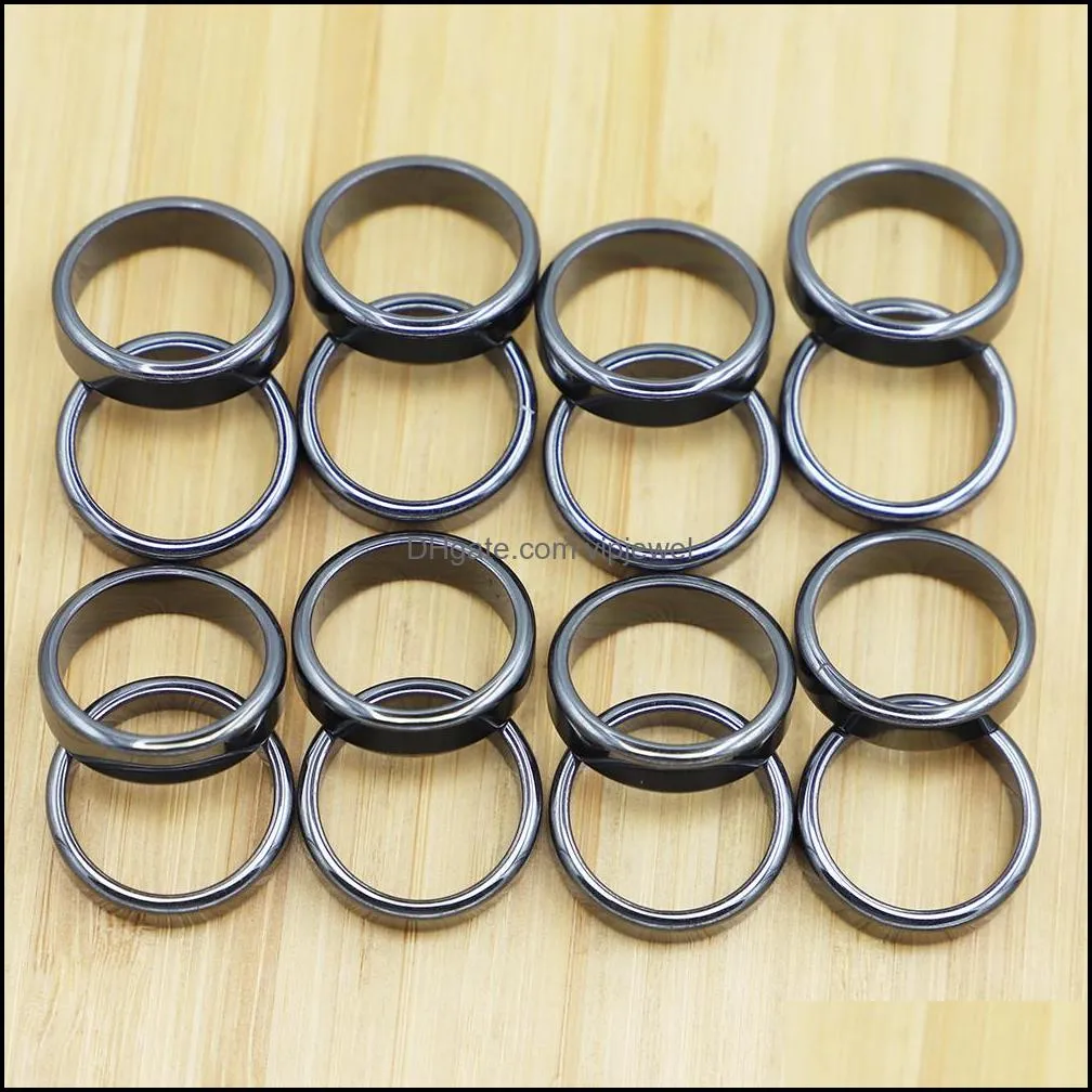 Natural Hematite Flat Arc Black Gallstone Rubber Band Rings For