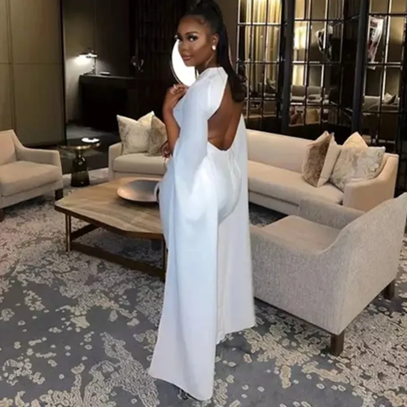 2023 white Satin Lace Appliques african Evening dress scoop Neck Backless Short custom made Long Pageant Gowns