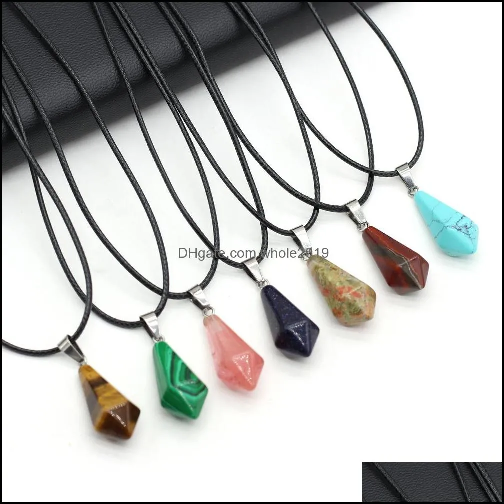 chakra cone shape reiki healing natural stone pendulum pendant necklace turquoise amethyst pink rose crystal necklaces women whole2019