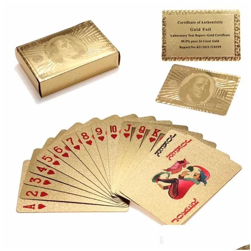 original waterproof luxury 24k gold foil plated poker premium matte plastic board games playing cards for gift collection