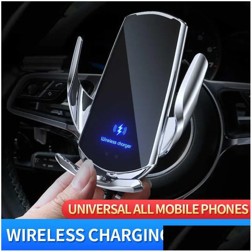 automatic 15w qi car wireless  for iphone 13 12 xs xr x 8 s20 s10 magnetic usb infrared sensor phone holder mount