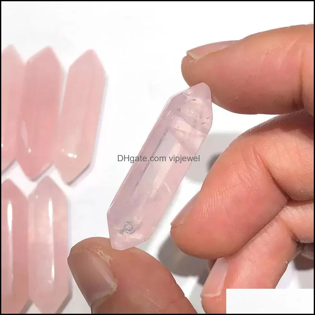 natural crystal stone hexagon prism rose quartz charms pendant for necklace earrrings jewelry makin vipjewel