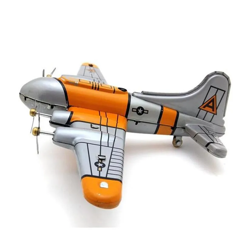 vintage strategic bomber metal windup aircraft model clockwork tin toys collectible classic education gift for children 220325