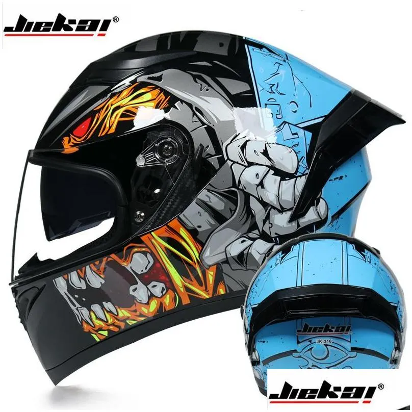 jiekai 316 motorcycle helmet safety full face dual lens racing strong resistance off road dot approved visors helmets