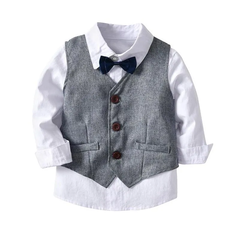 boys wedding suits kids clothes toddler formal kids suit childrens wear grey vest shirt trousers outfit baby clothes1