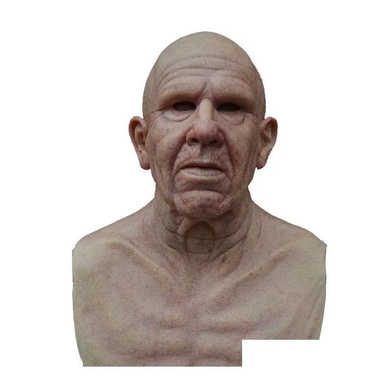 party masks grandfathers latex scary full head cosplay for halloween wig old man mask bald horror funny