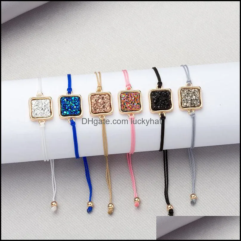 fashion 6colors resin druzy bracelet square irregular imitate natural stone adjust drawstring drusy bracelet bangle for women jewelry